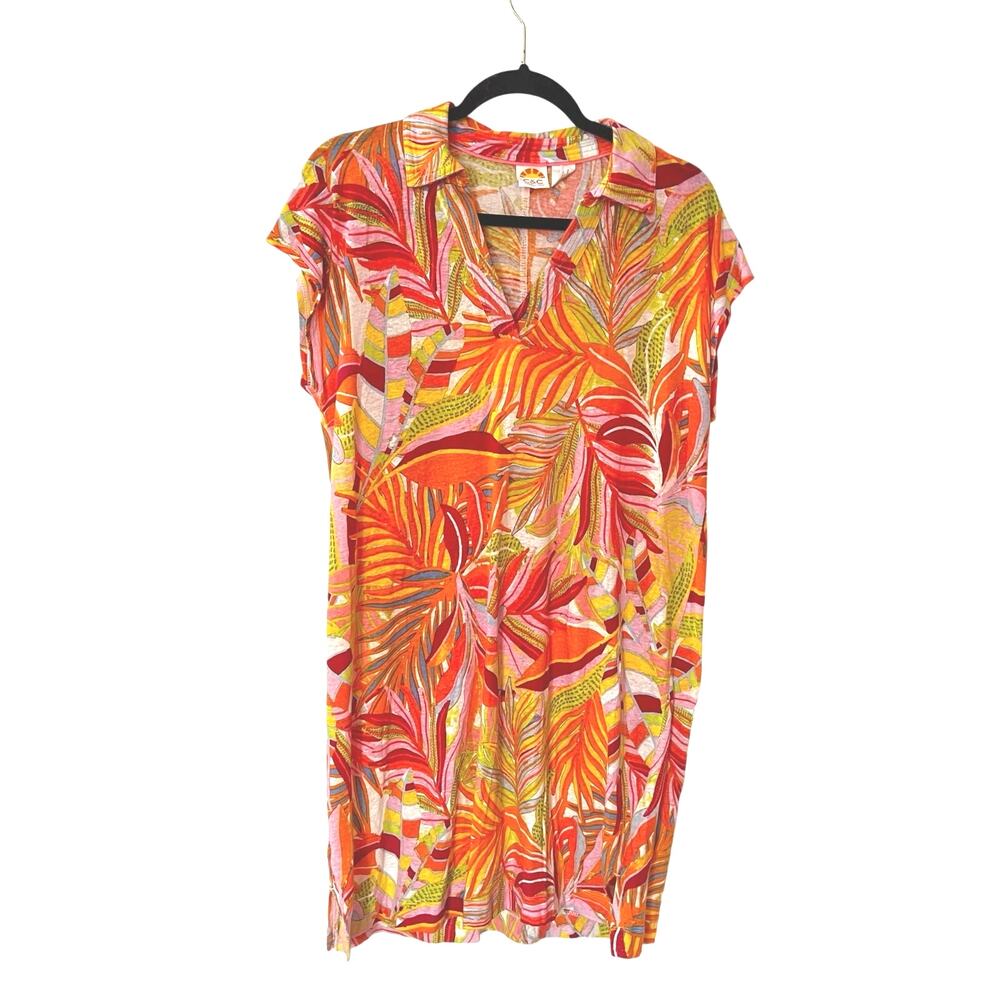 C&C California Vibrant Print Linen Blend Dress/Coverup SZ M